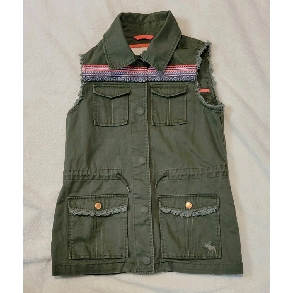 ABERCROMBIE KIDS GIRLS GREEN DENIM VEST SIZE 11/12 - EUC